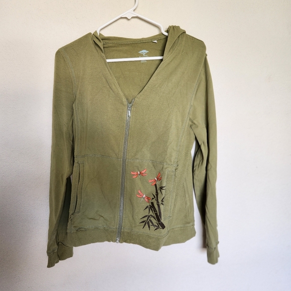 Acacia womens 2 Piece Sweatsuit green w/ dragonfly print pockets sz medium EUC - Picture 2 of 16